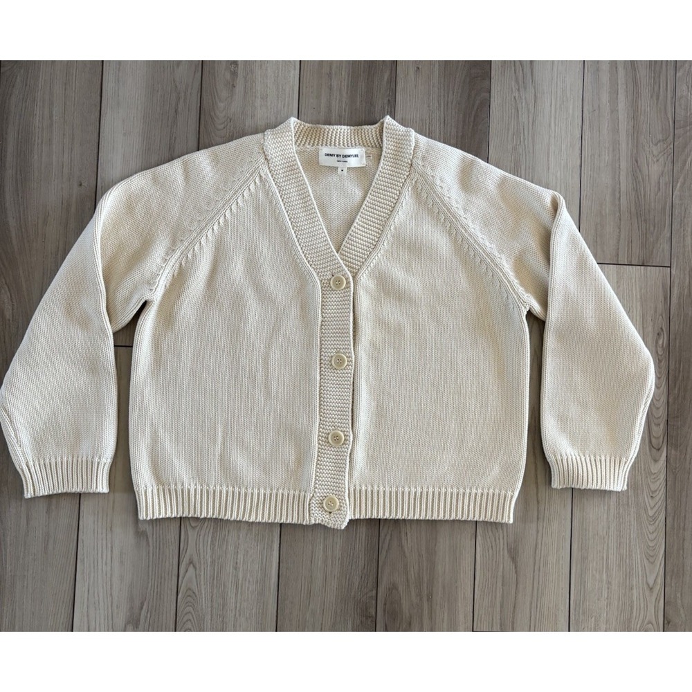 Demylee Unisex Cardigan Cream 100% Cotton V-Neck Button Long Sleeve Size M